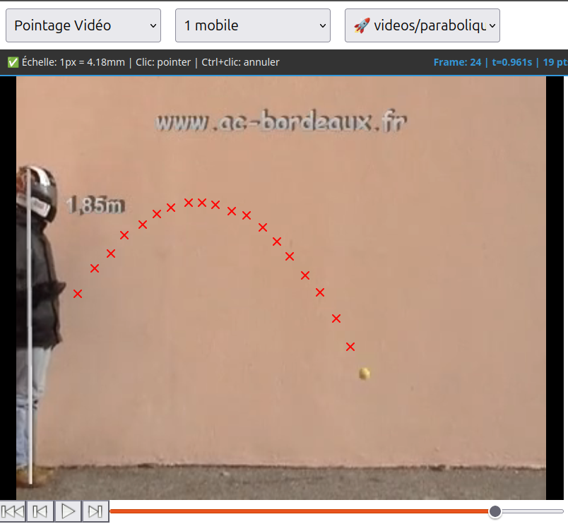 JSMecaVideo - Pointage Video Parabolique
